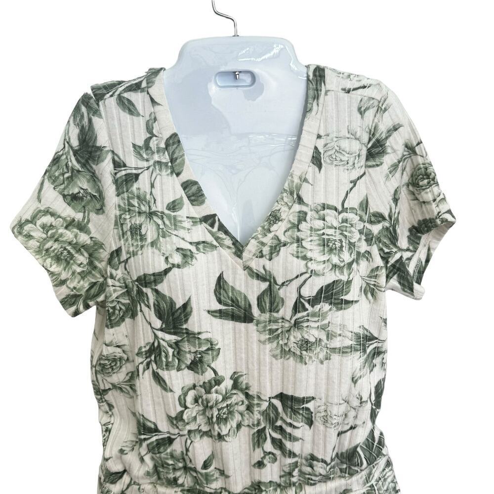 New Chaser Poor Boy Ribbed Double-V Shorts Romper Green/Ivory Topical Print M - Picture 2 of 10